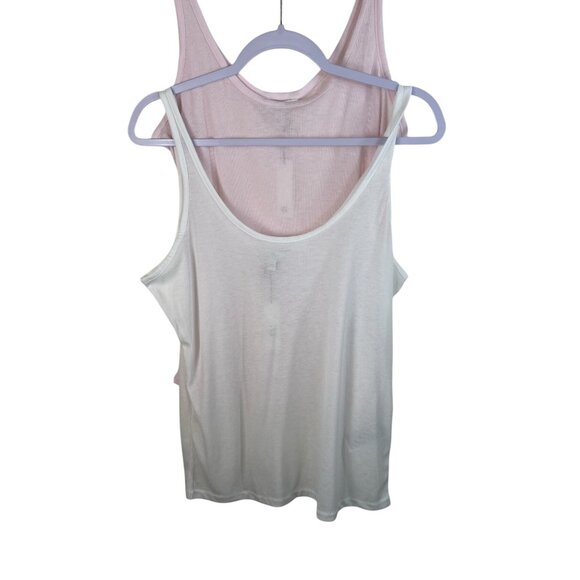 Banana Republic Womens Ribbed Tank Tops L Pink & White Cotton Blend Lightweight - Picture 2 of 8